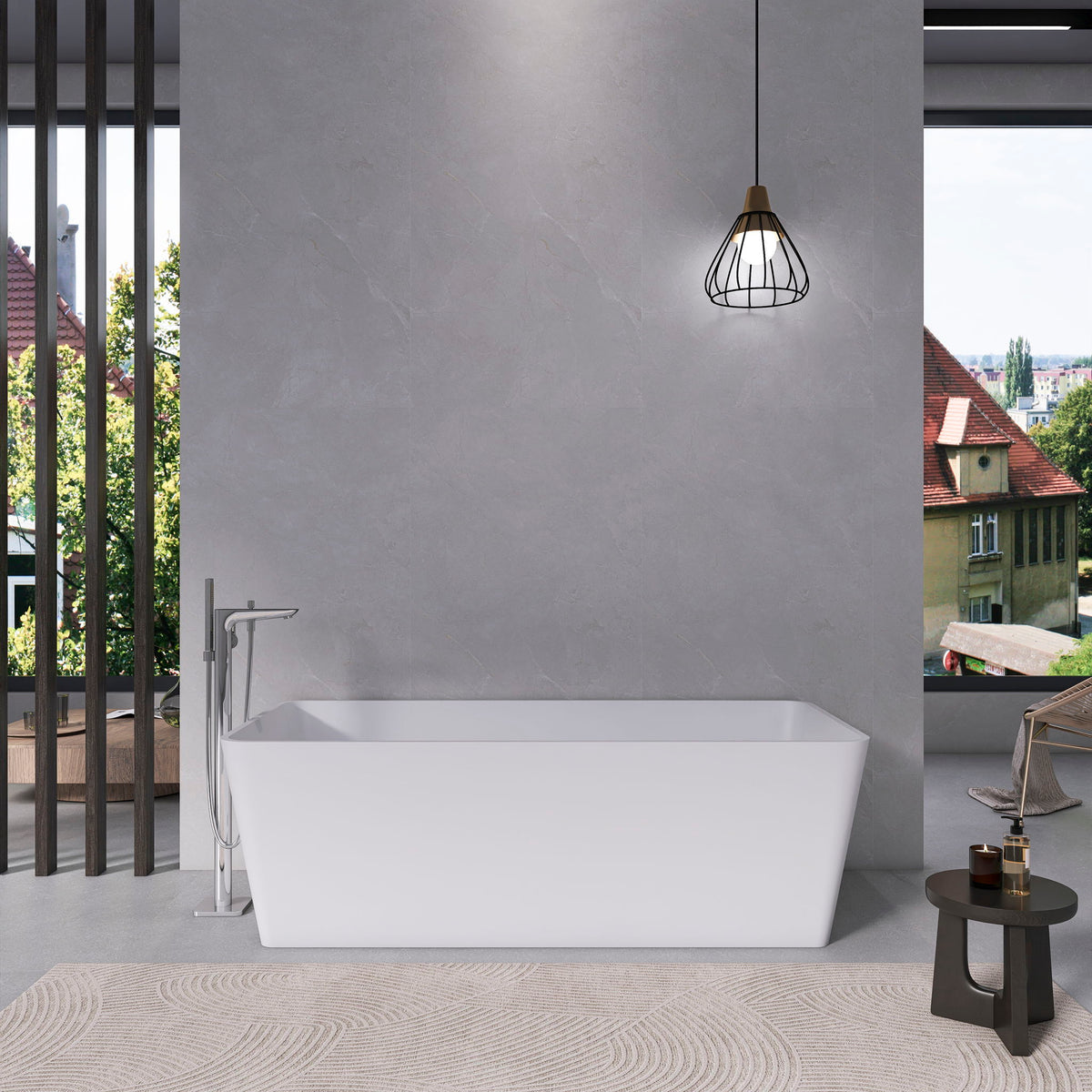 Freestandingn And Solid Surface, Soaking Bathtub For Bathroom - Matte White