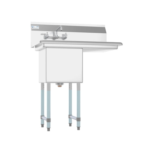 33 in. One Compartment Stainless Steel Commercial Sink with Drainboard, Bowl Size 15"x 15"x 12" SA151512-15R3FA.