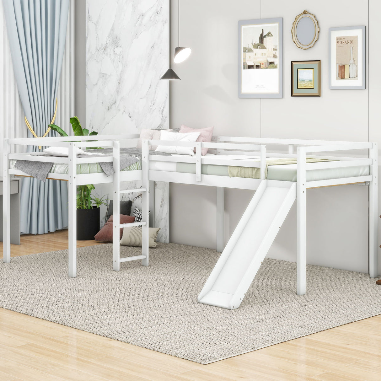 L Shaped Loft Bed With Ladder And Slide