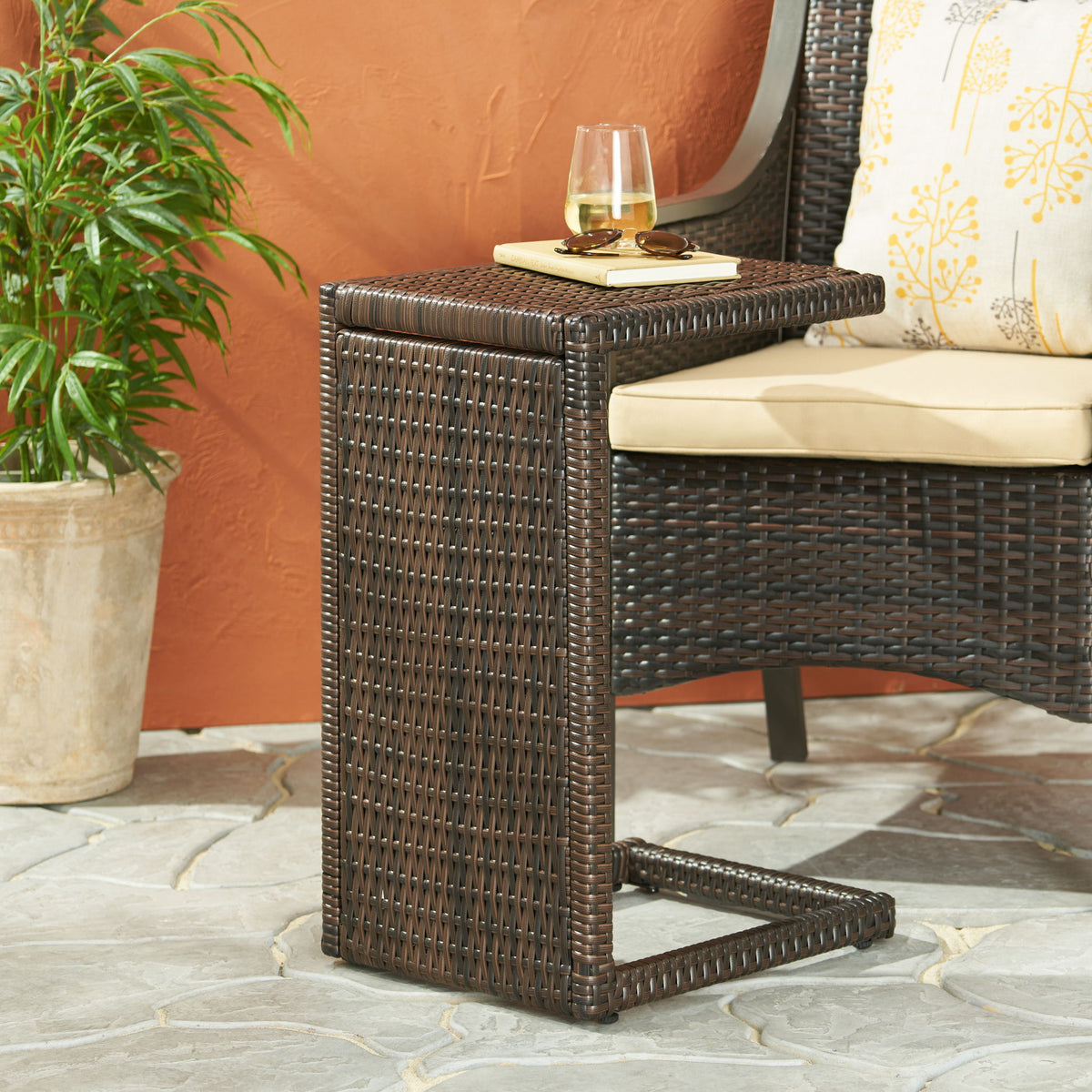 Bucharest - End Table C Shaped Side Table Rattan - Brown