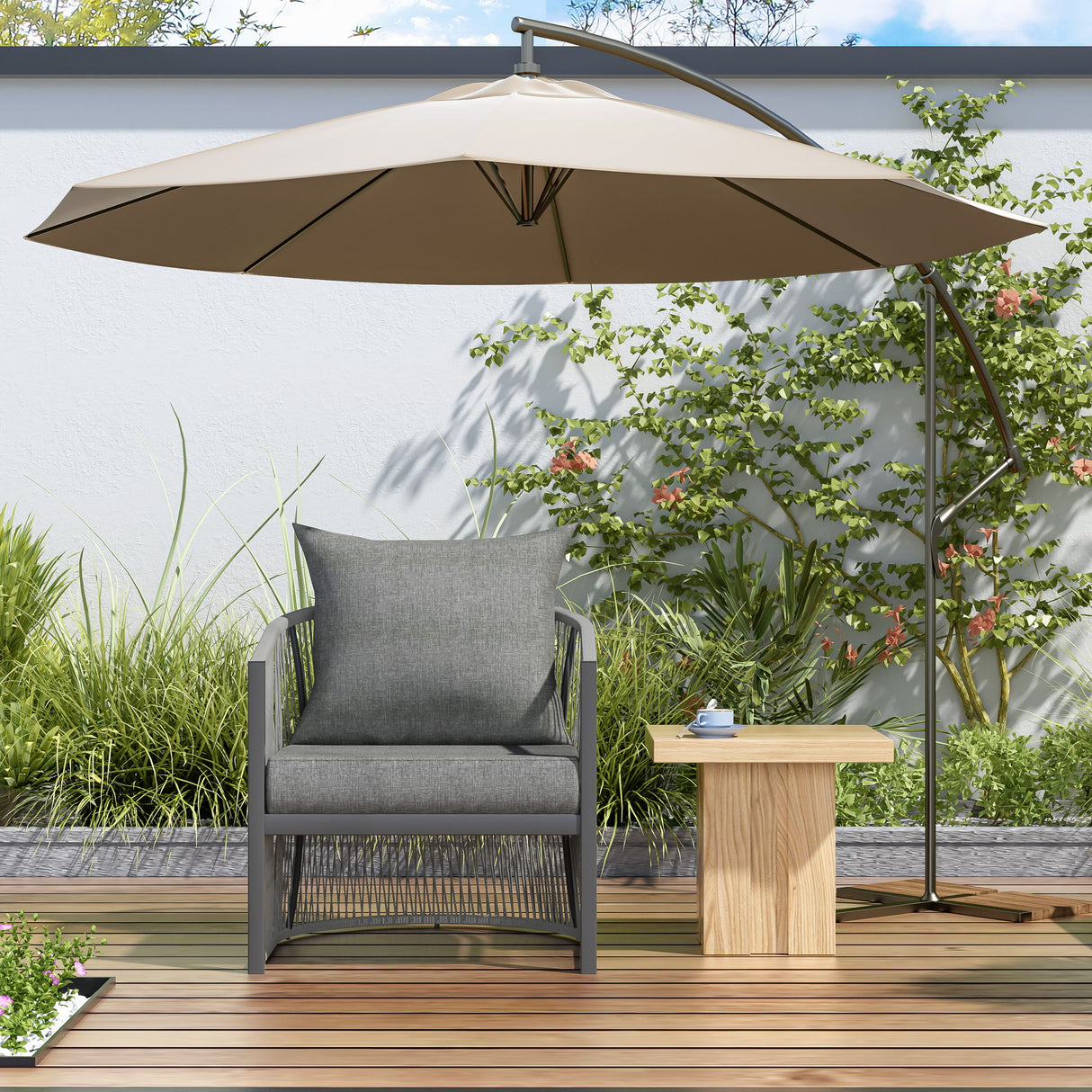 Modern Curved Aluminum Lounge Chair With Stylish Rope Weave Design And Cushioned Comfort For Outdoor