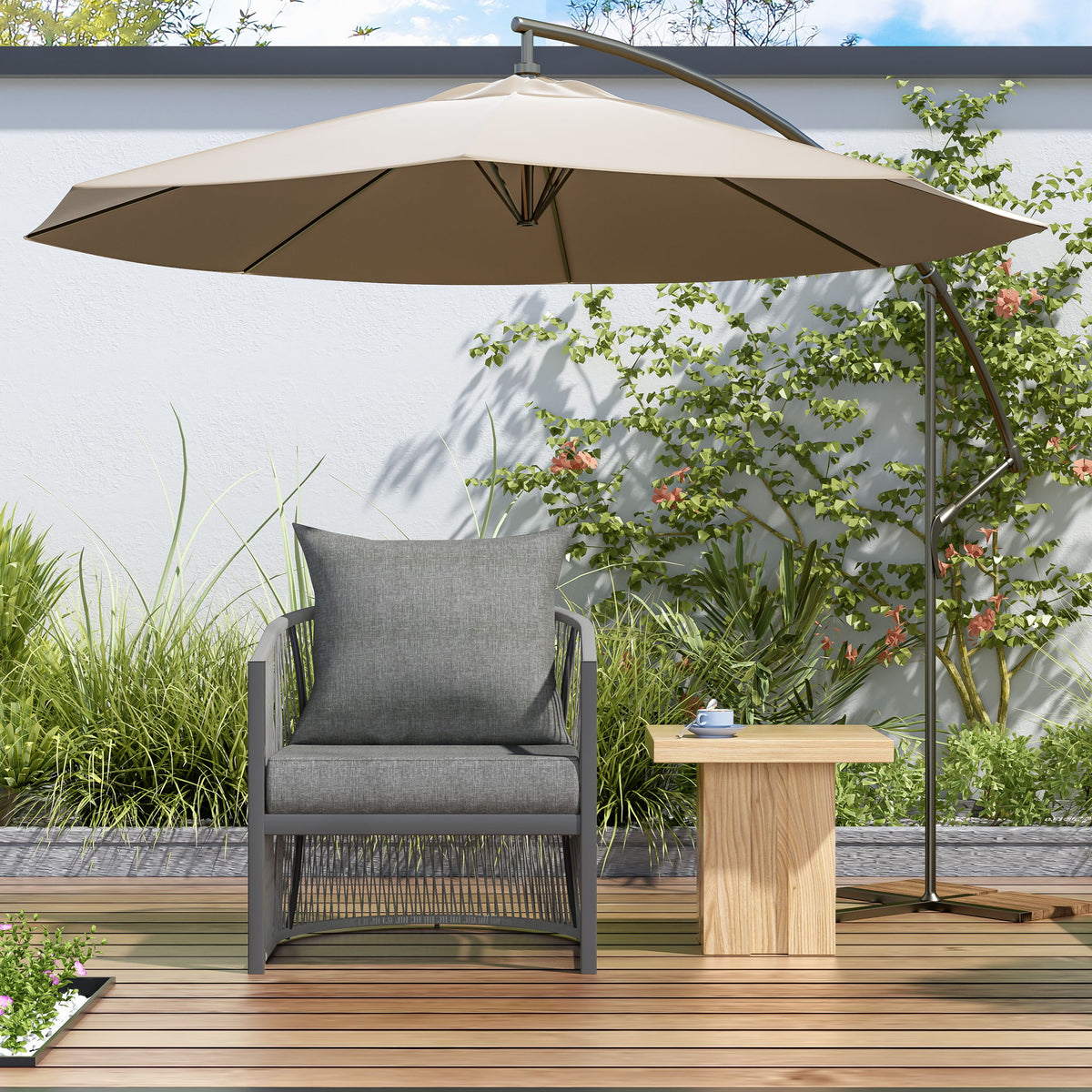 Modern Curved Aluminum Lounge Chair With Stylish Rope Weave Design And Cushioned Comfort For Outdoor