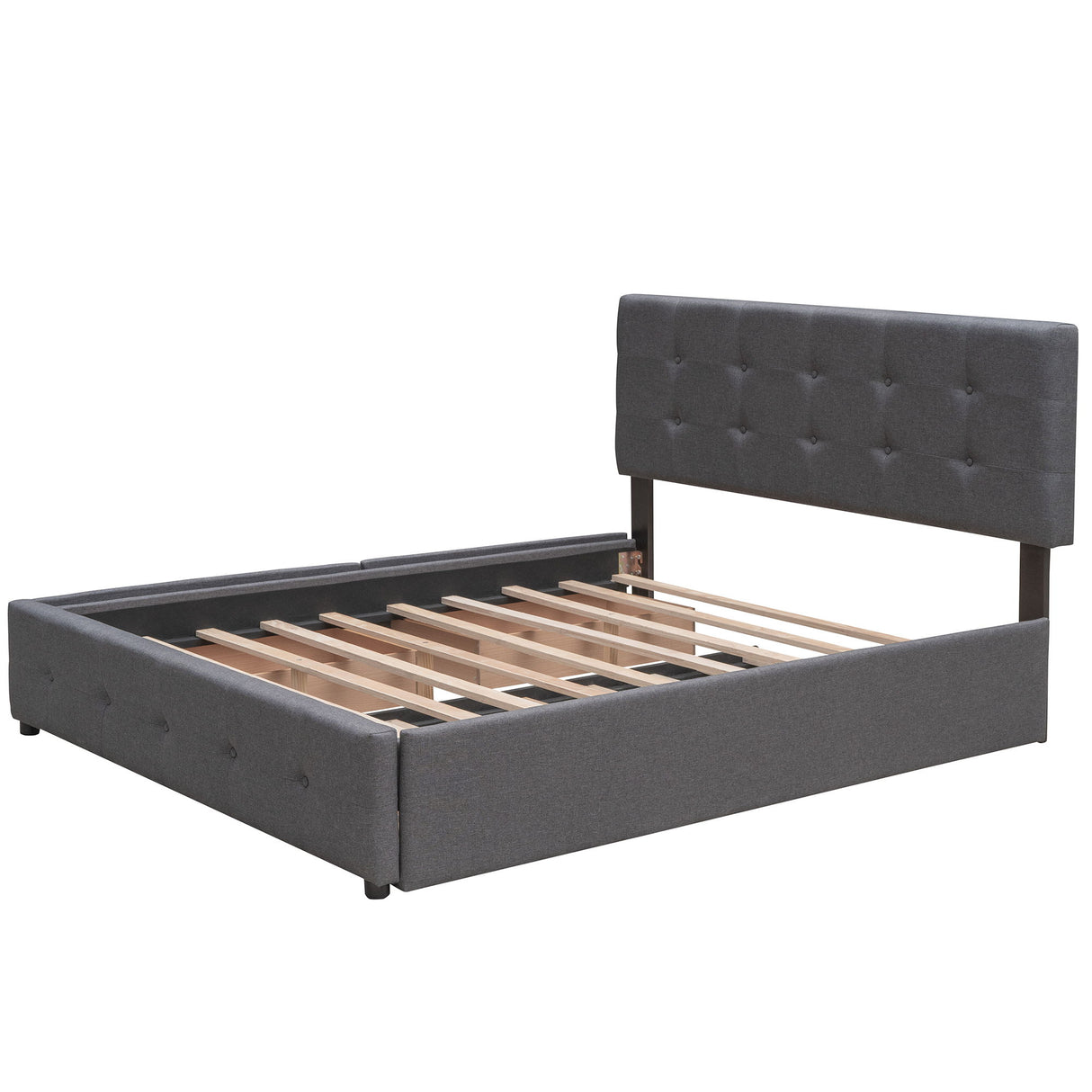 Upholstered Platform Bed With Classic Headboard And Drawers, No Box Spring Needed
