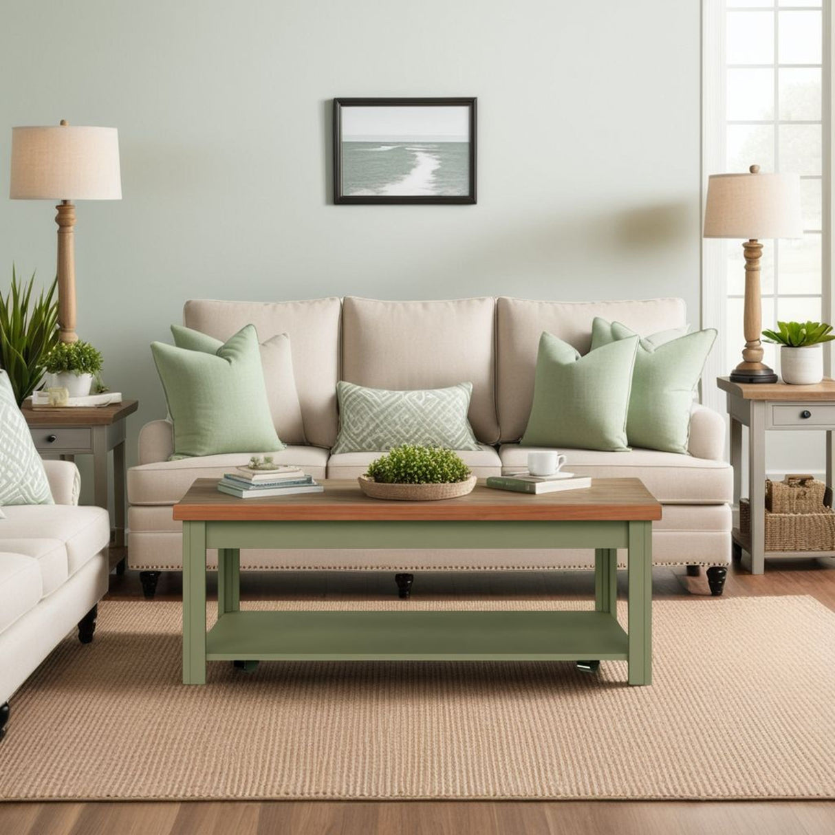 Vineyard - Coffee Table - Sage Green And Fruitwood