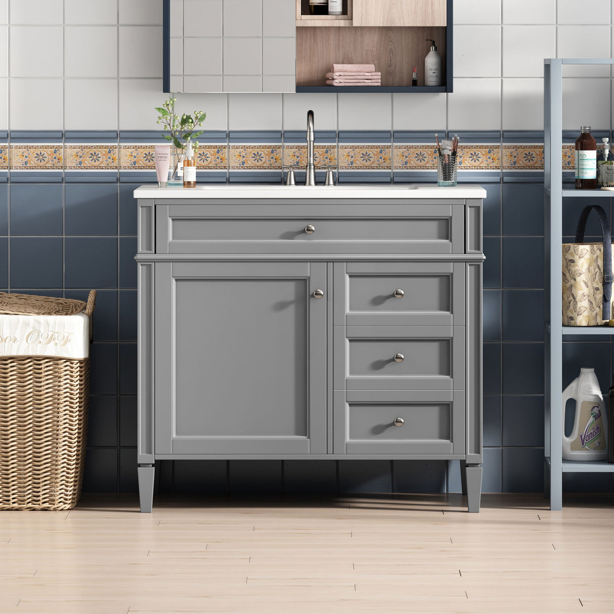 Bathroom Vanity With 2 Drawers And Tip-Out Drawer, Storage Cabinet