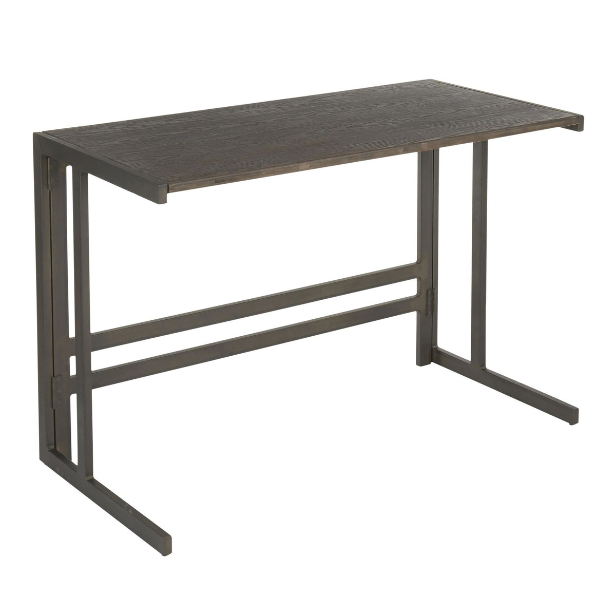 Roman - Office Desk Antique Metal And Espresso Wood - Pressed Grain Bamboo