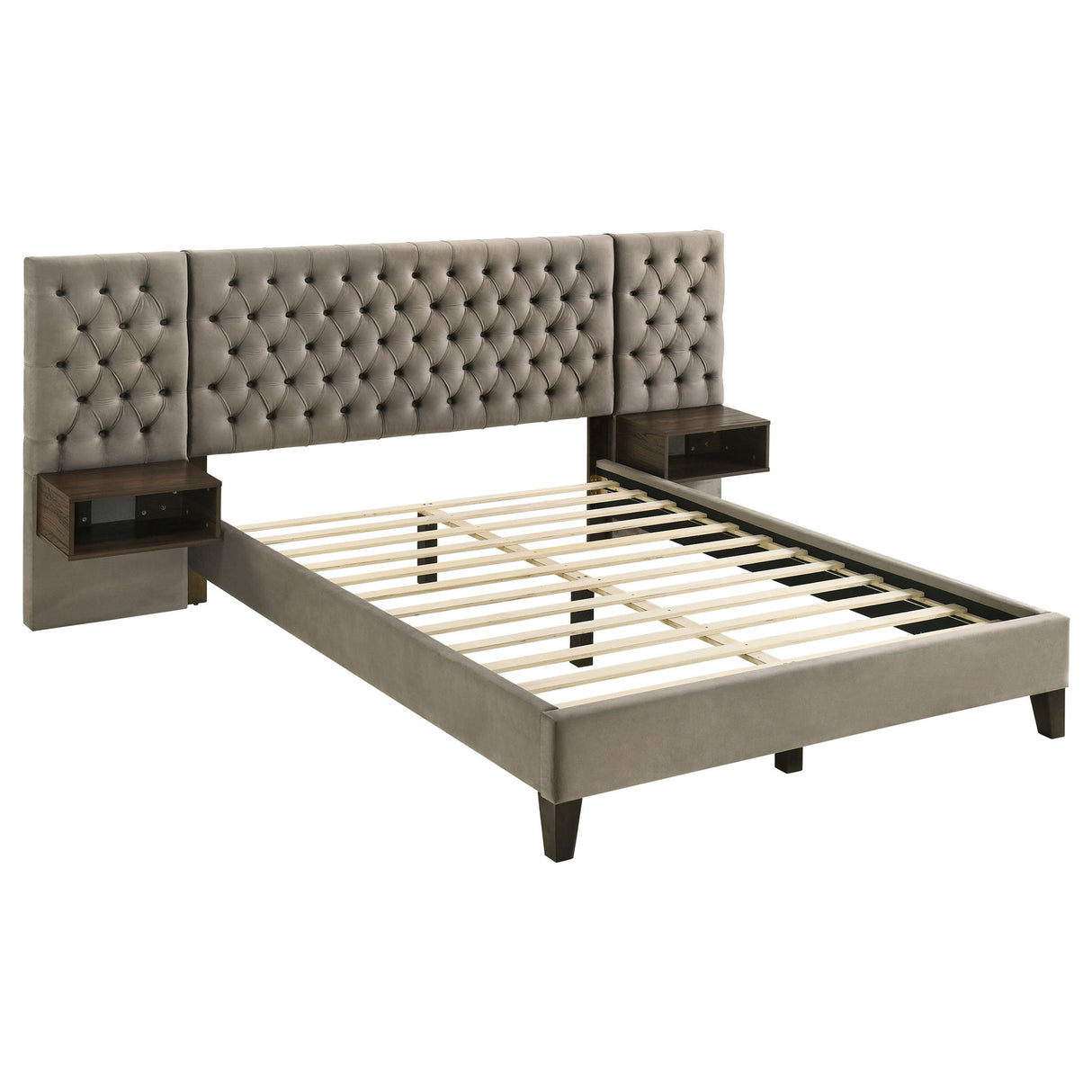 Kiah - Queen Wall Panel Bed With Floating Nightstands - Light Brown