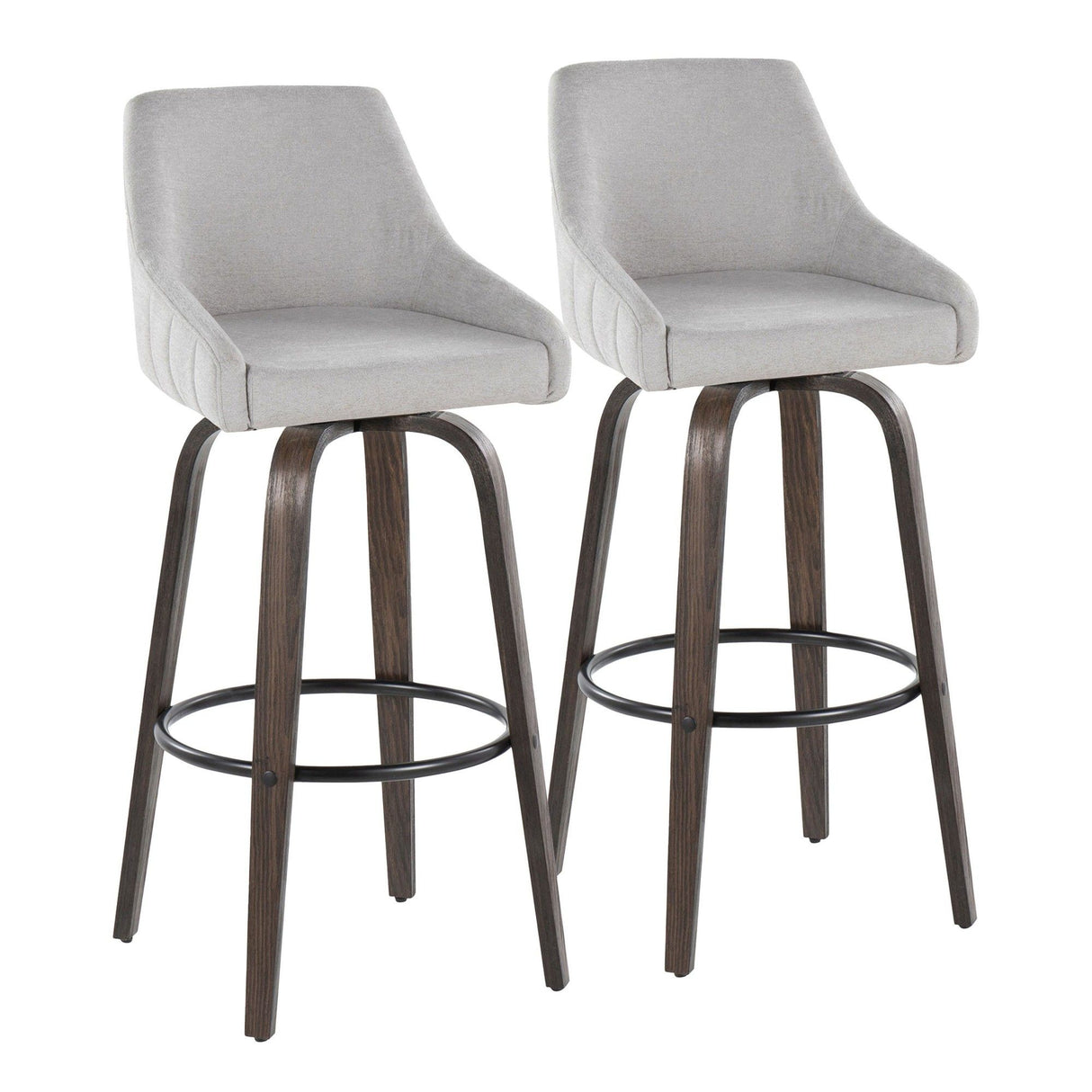 Hannah - 30" Fixed-Height Barstool With Swivel And Round Black Metal Footrest (Set of 2) - Walnut Glazed Wood