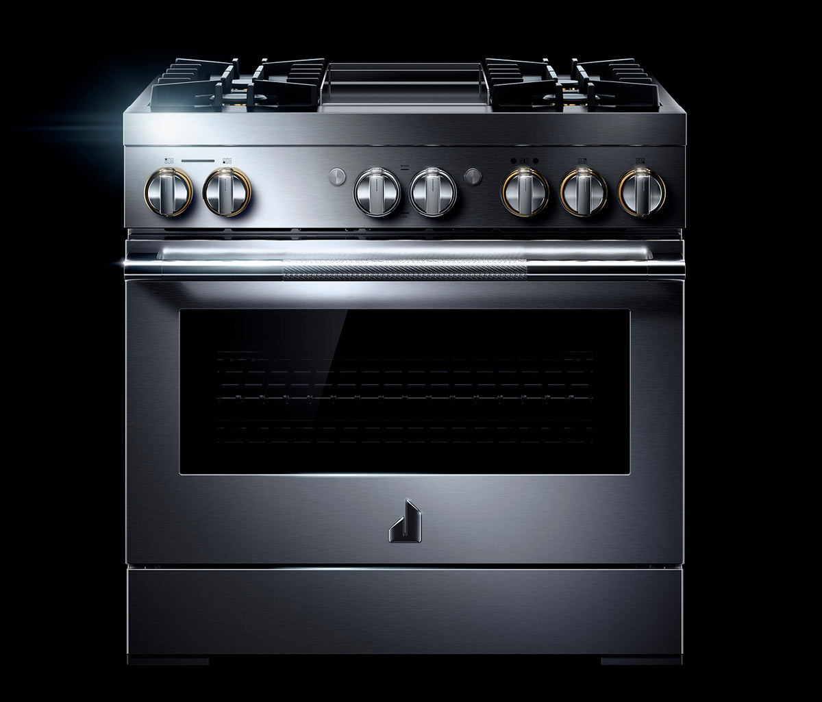 JennAir JDRP536HL dual-stacked brass burners