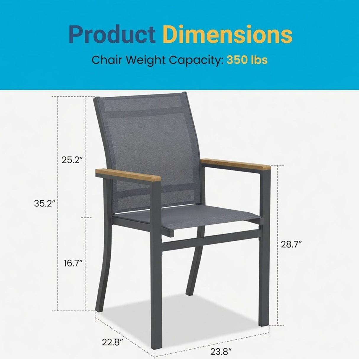 Outdoor Patio Chairs, Ergonomic (Set of 6) - Gray