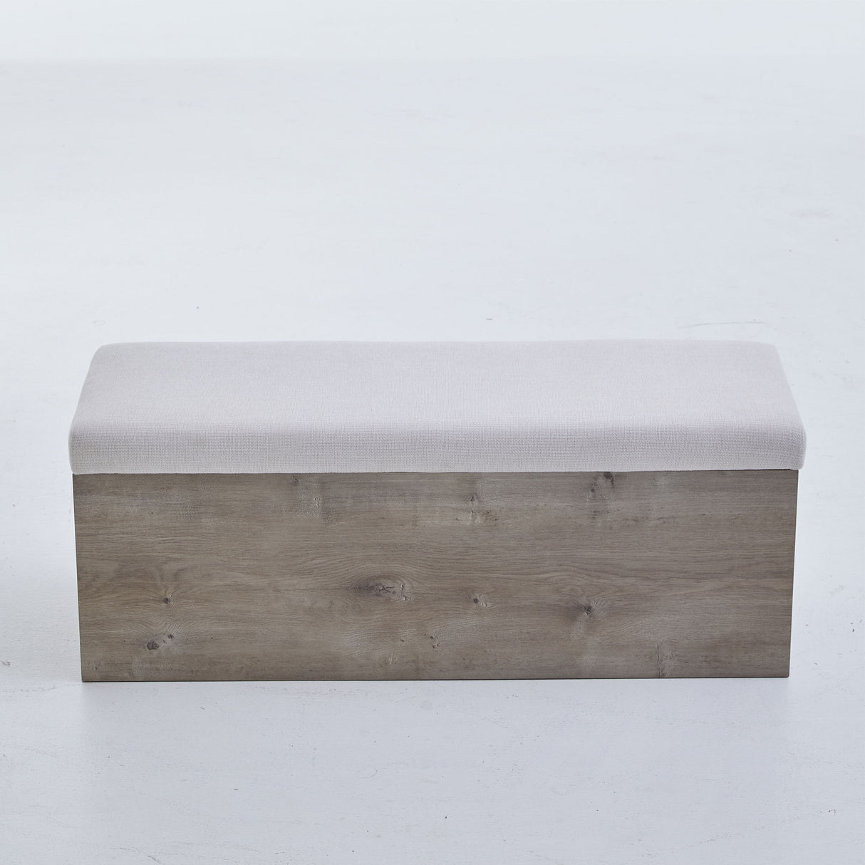 Shelton - Upholstered Flip Top Storage Bench - Ivory / Light Gray / Camel Oak