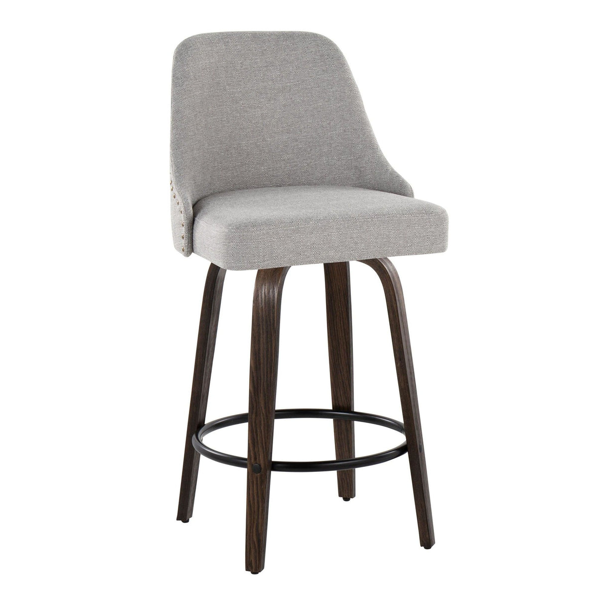 Marcel - 27" Fixed-Height Counter Stool With Swivel And Round Black Metal Footrest (Set of 2) - Walnut Glazed Wood