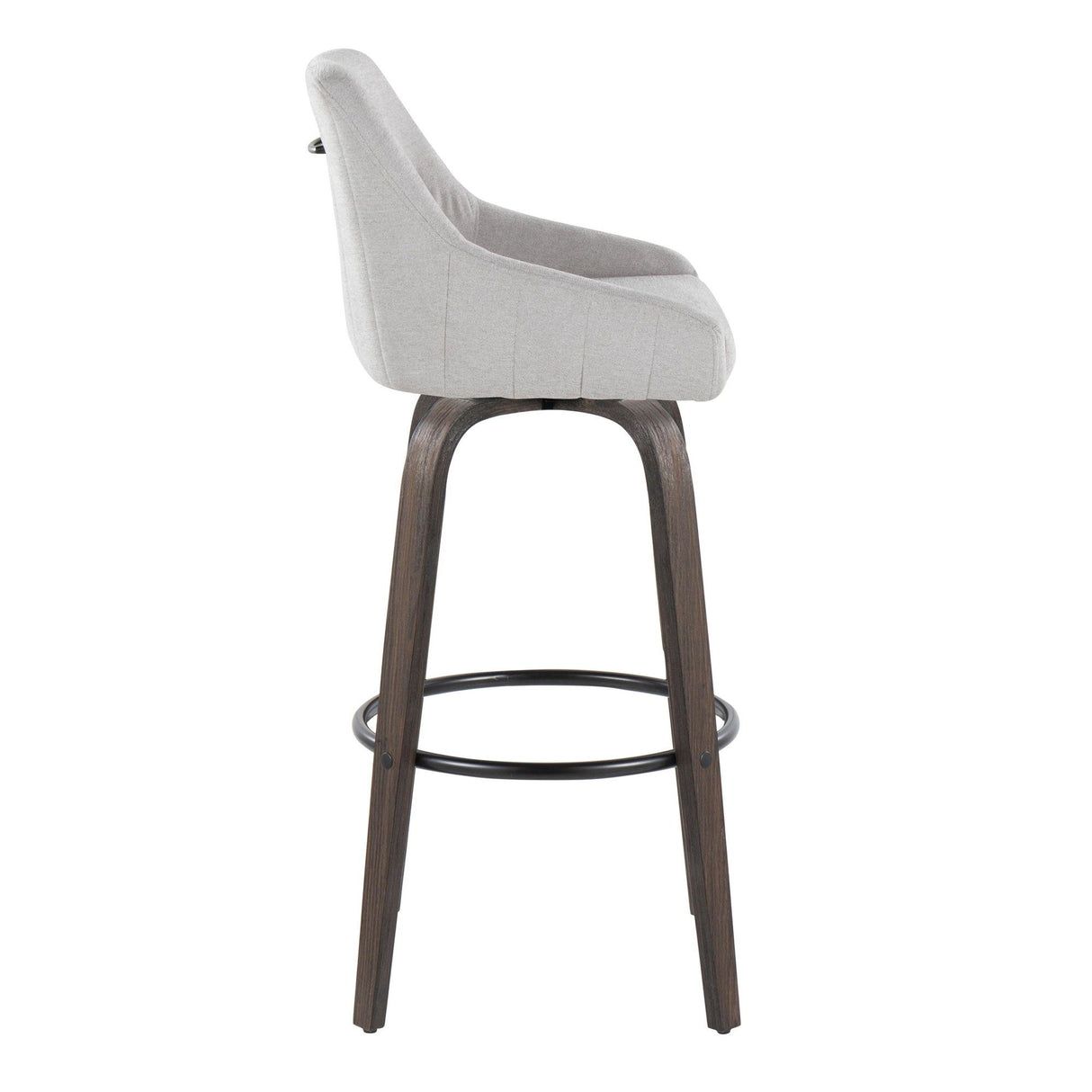 Hannah - 30" Fixed-Height Barstool With Swivel And Round Black Metal Footrest (Set of 2) - Walnut Glazed Wood