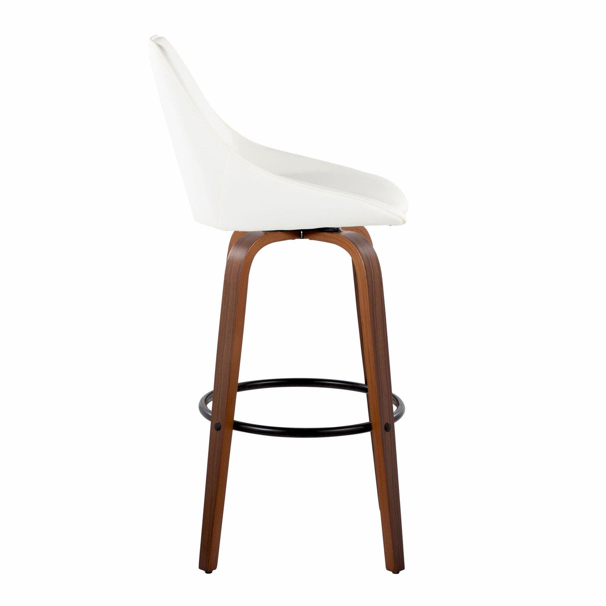 Diana - 30" Fixed-Height Barstool With Swivel And Round Black Metal Footrest (Set of 2) - Walnut Wood