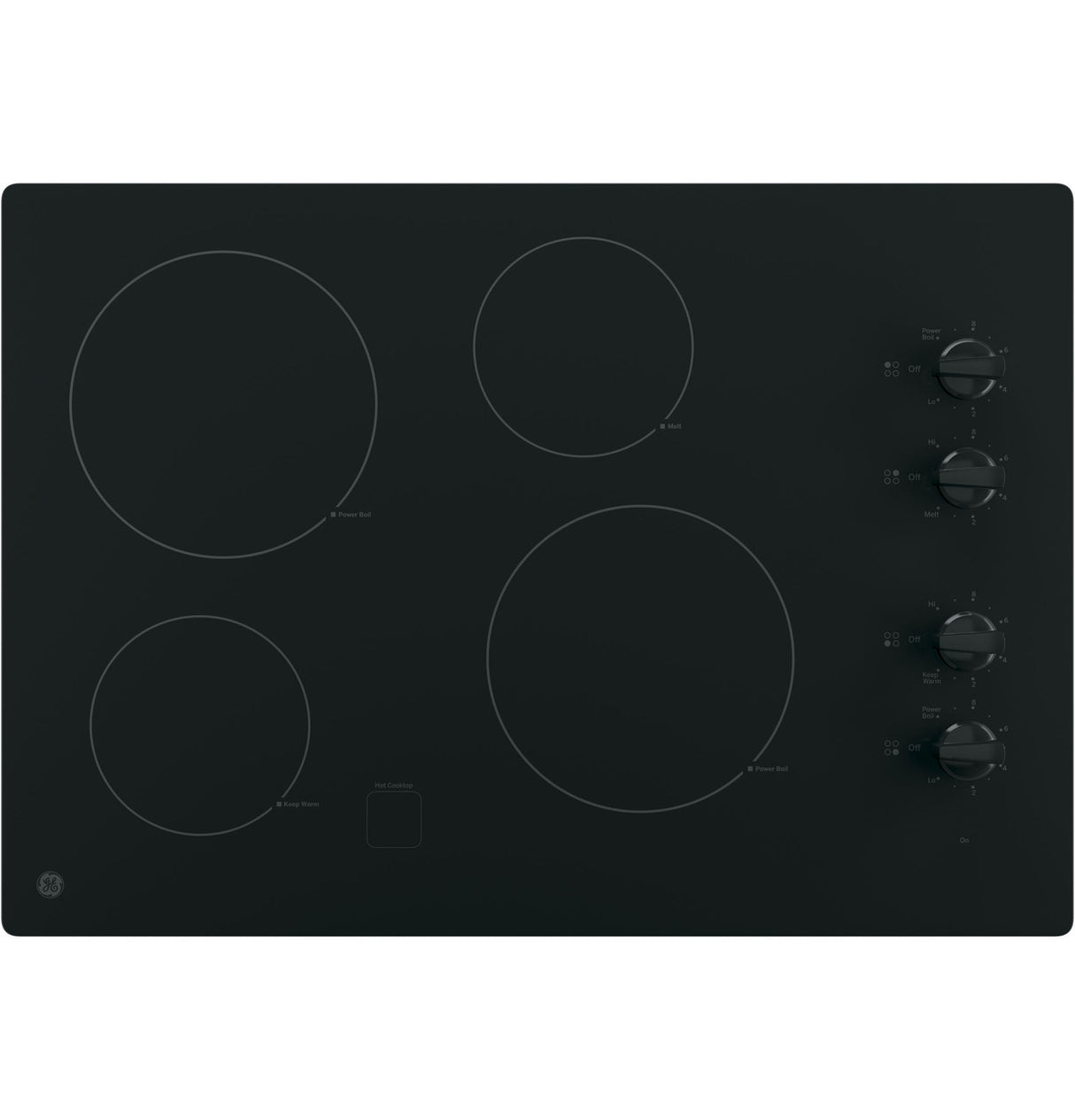 GE JP3030DWBB 30-inch Electric Cooktop in Black — top view