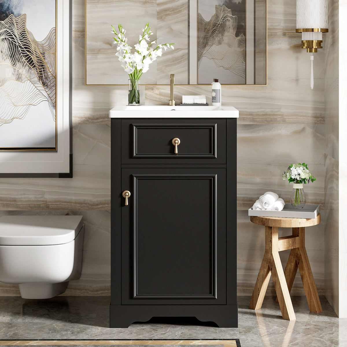 Elegant Bathroom Vanity With Ceramic Sink, Soft Close Door, Adjustable Shelf