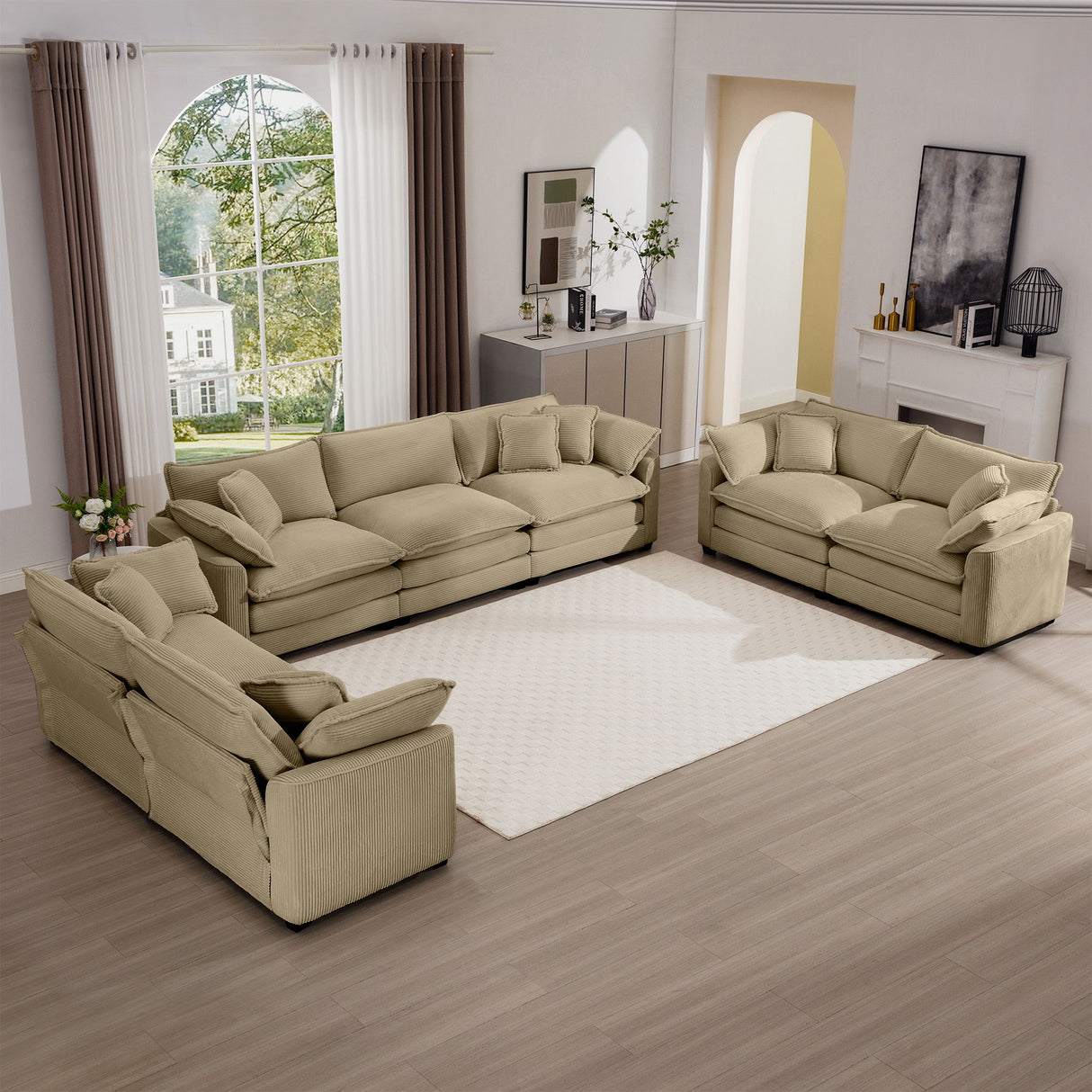 Elegant Corduroy Oversized Sectional Sofa Set With Deep Seats And Flexible Layout