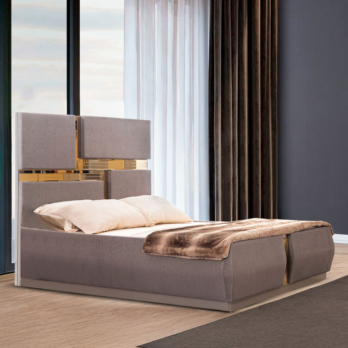 Lorenzo - King Size Tufted Upholstered Bed - Gray