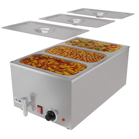 6 Qt. Three-Section Electric Countertop Food Warmer With Faucet, CFW-3T.
