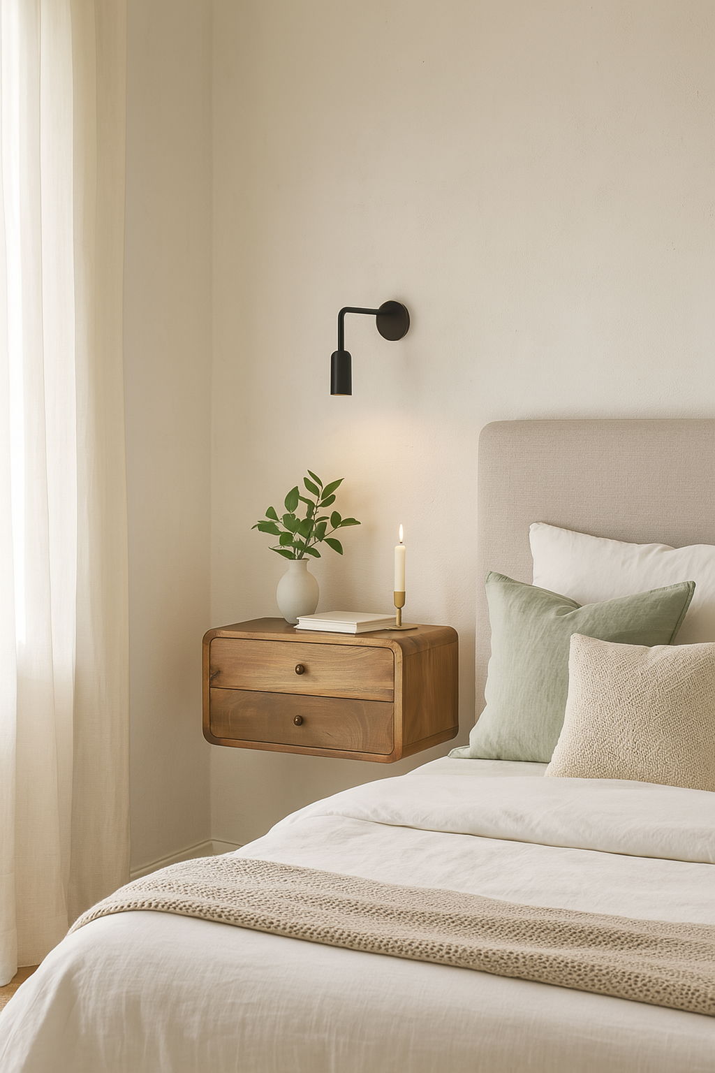 Curved Wall Mounted Bedside Nightstand