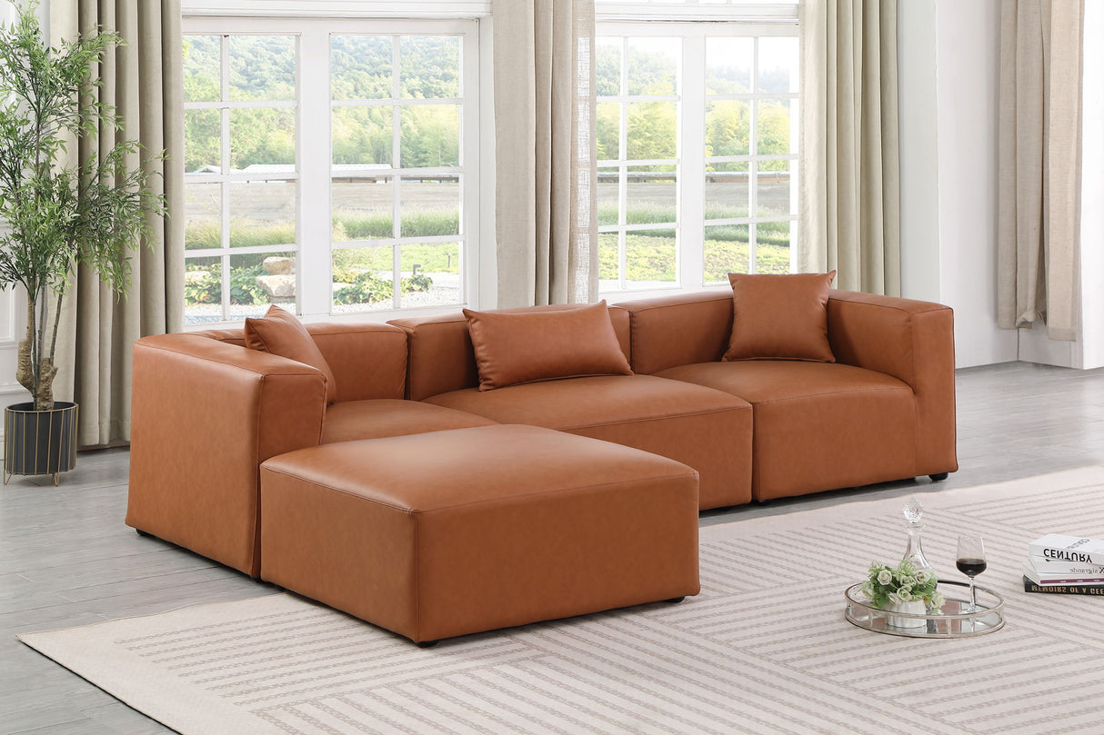 Cube - 4 Piece Modular Sectional With Chaise - Cognac