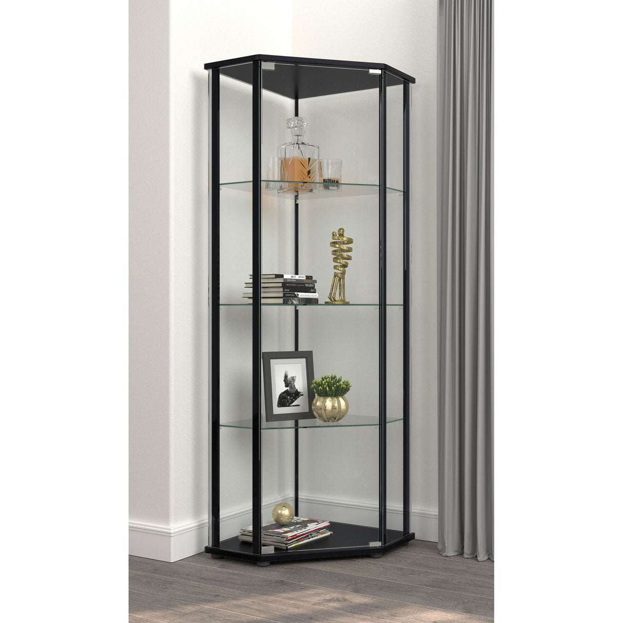 Lysander - 4 Shelf Curio Cabinet With Triangular Silhouette - Black
