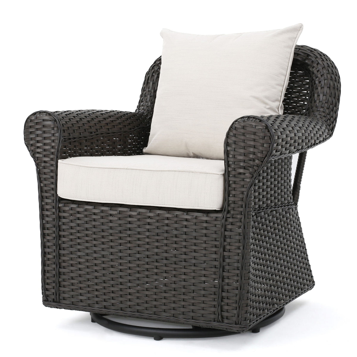 Amaya - Outdoor Swivel Rocker Chair With Water Resistant Cushions - Brown / Beige