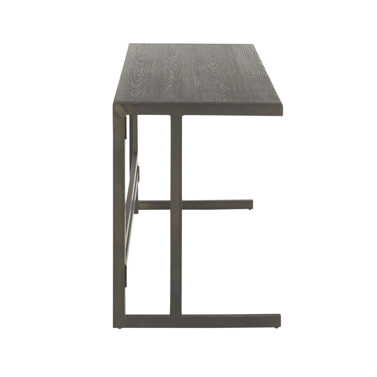 Roman - Office Desk Antique Metal And Espresso Wood - Pressed Grain Bamboo