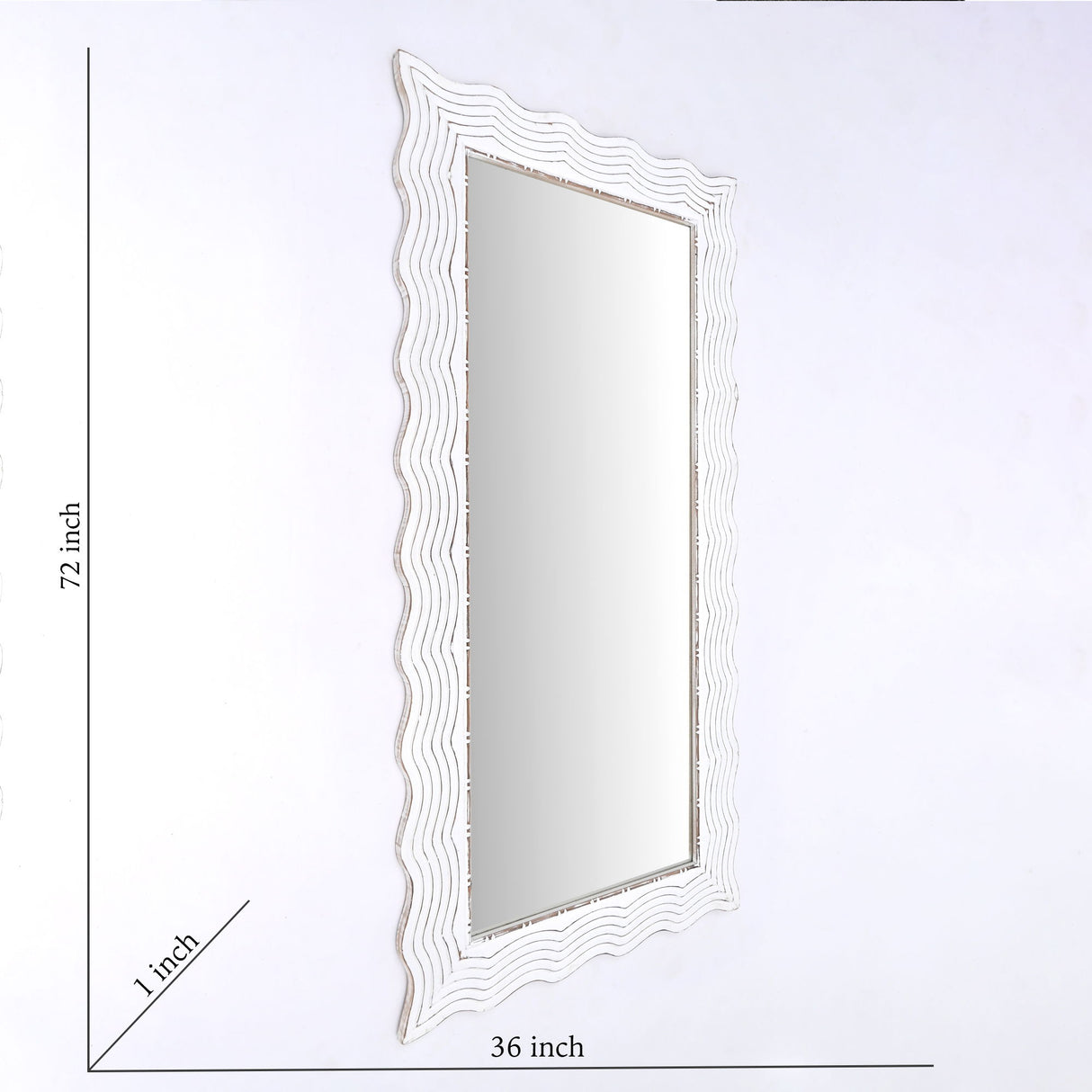 Handcarved Wave Design Rectangle Mirror Accent Enhancing Space - Antique White