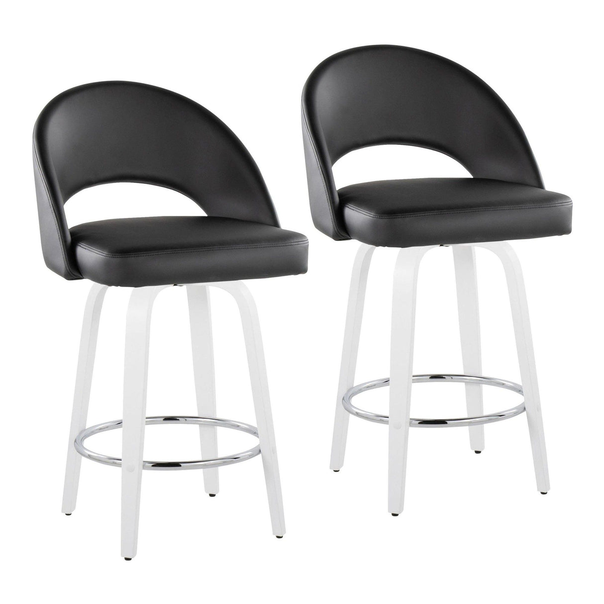 Cinch - Contemporary Fixed-Height Swivel Counter Stool (Set of 2) - White Wood And Round Silver Footrest