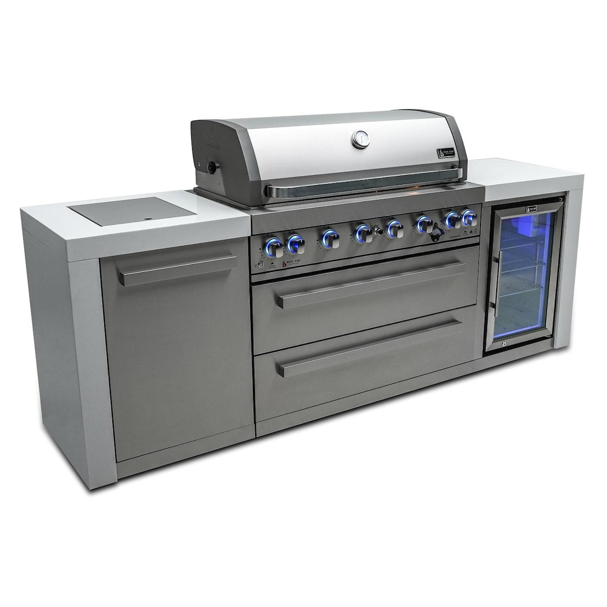 Mont Alpi Deluxe Series 8 Ft Propane Outdoor Kitchen Island w/ Side Burner & Fridge - MAi805-DFC