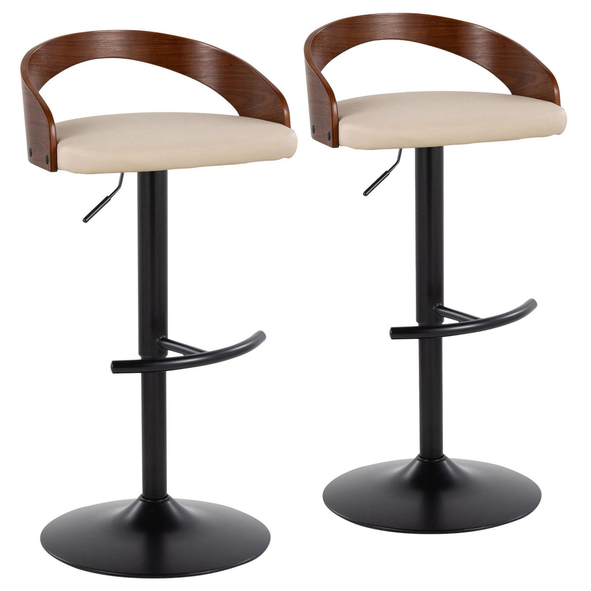Grotto - Adjustable Barstool - Black Metal, Walnut Wood