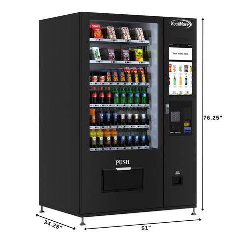 Refrigerated Snack and Drink Vending Machine with 60 Slots and 22 Inch Touch Screen with Bill and Coin Acceptor in Black (KM-VMRT-50-BC)
