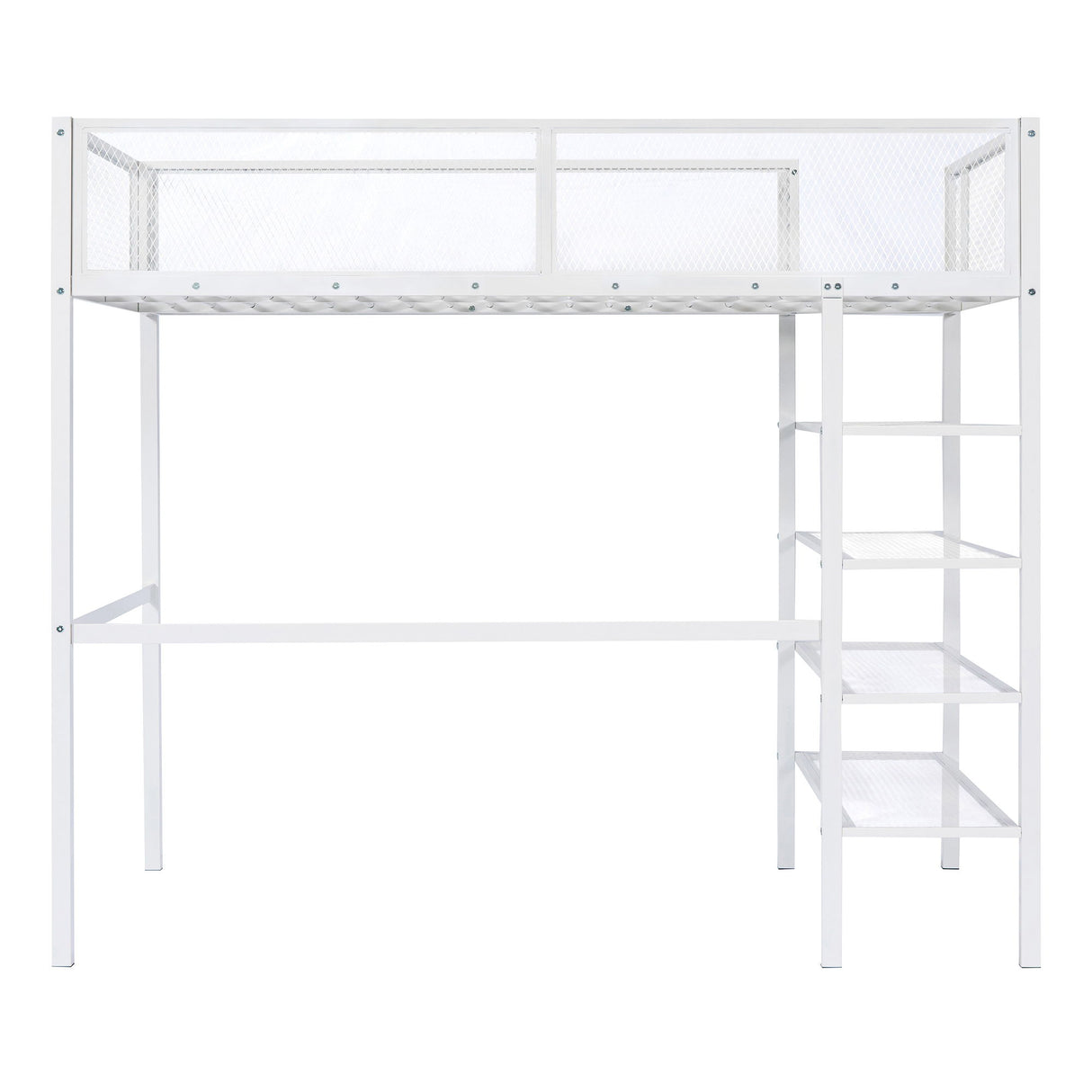 Loft Bed With 4 Tier Shelves And Storage
