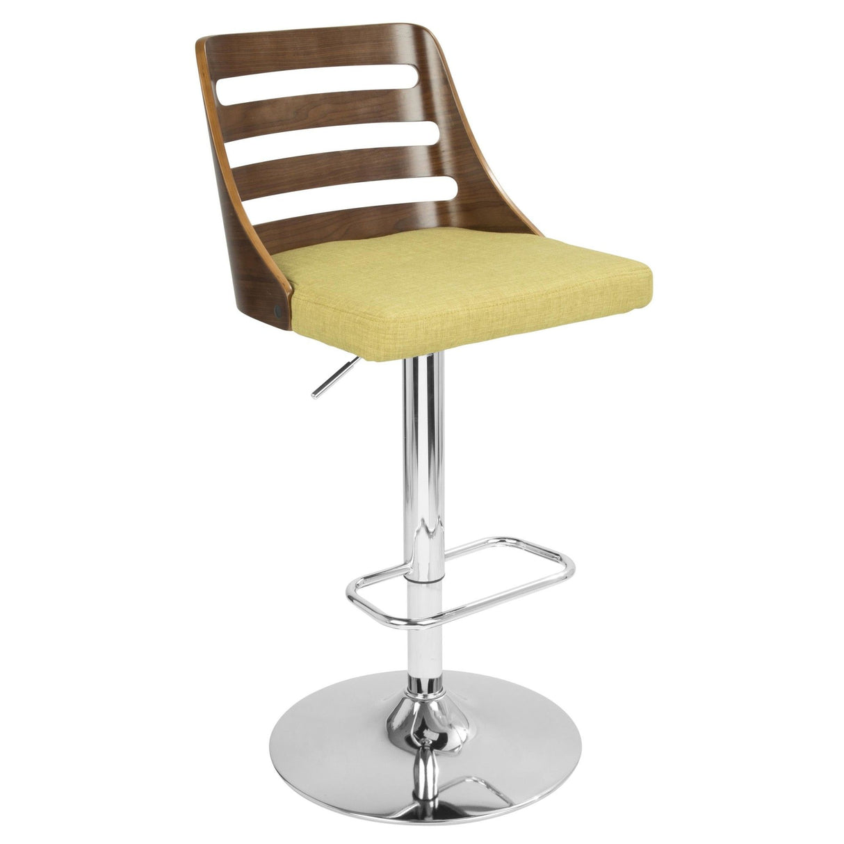 Trevi - Mid-Century Modern Adjustable Barstool With Swivel - Walnut And Green