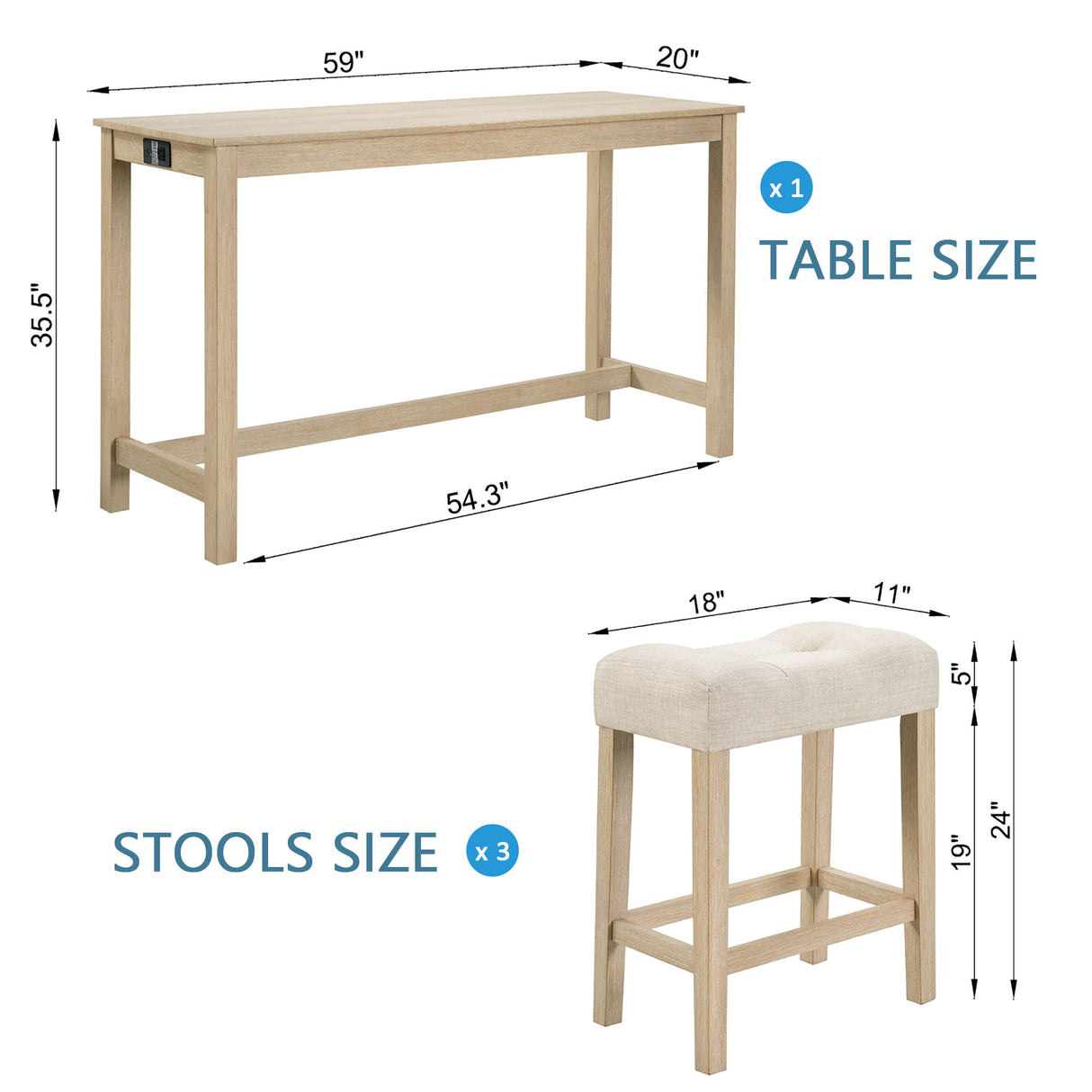 4 Piece Bar Table Set With Power Outlet