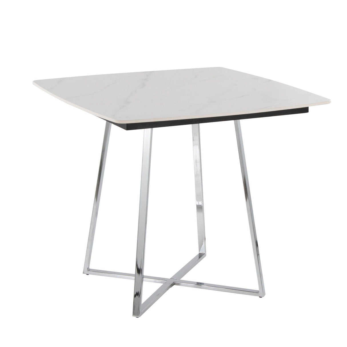 Folia - Dinette Table - Chrome Metal, White Textured Marble, Black Wood