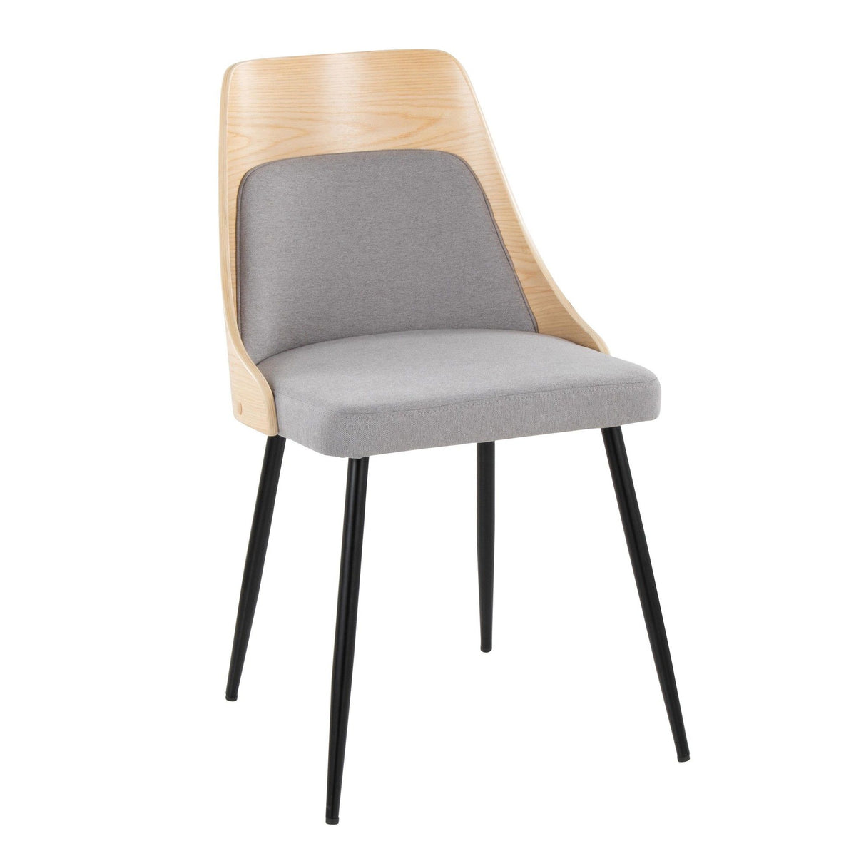 Anabelle - Dining / Accent Chair (Set of 2) - Black Metal, Natural Wood, And Gray Fabric