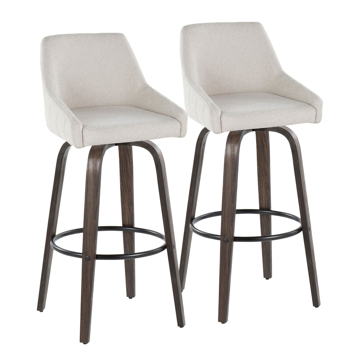 Hannah - 30" Fixed-Height Barstool With Swivel And Round Black Metal Footrest (Set of 2) - Walnut Glazed Wood