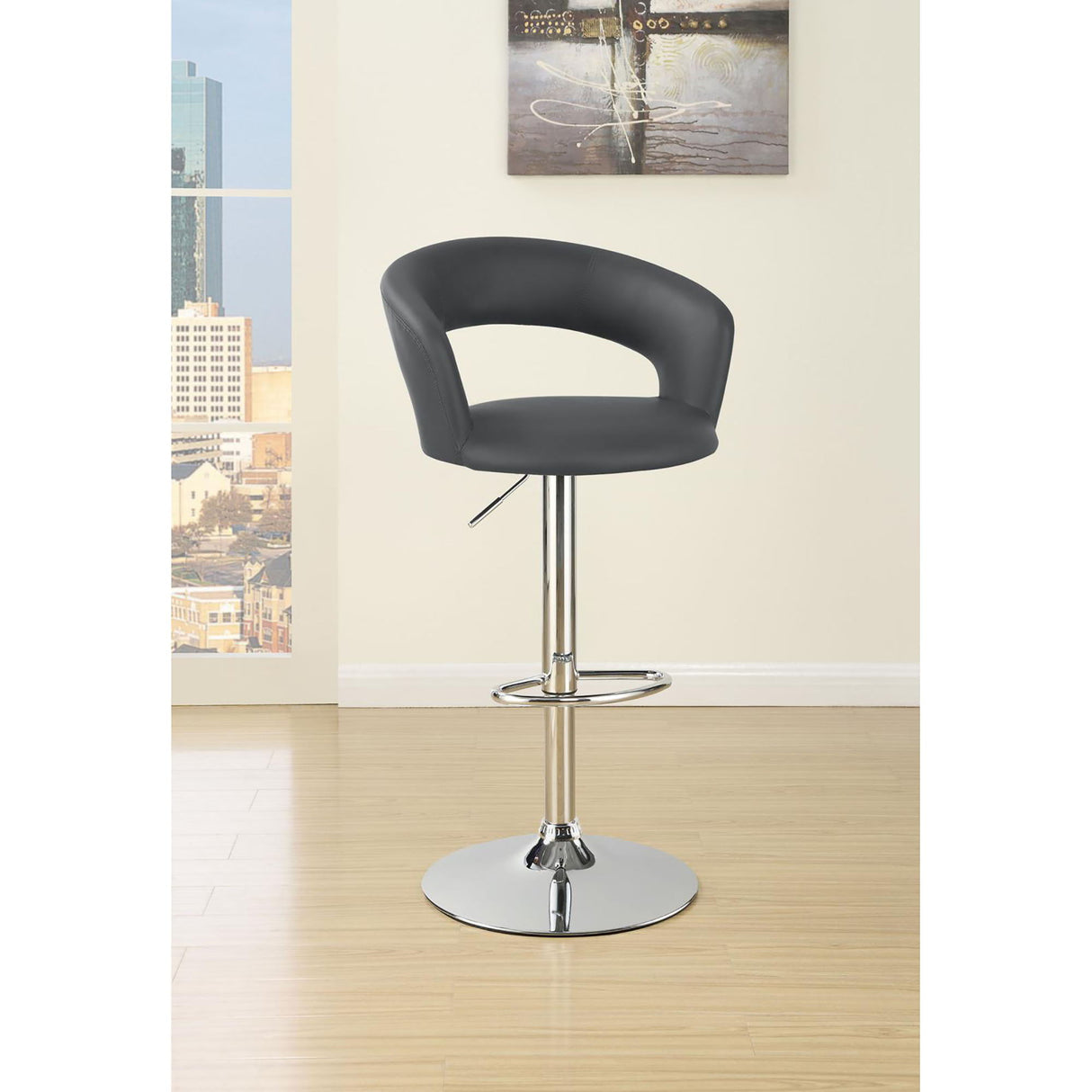 Bar Stool With Upholstery, Height Adjustable For Kitchen - Gray