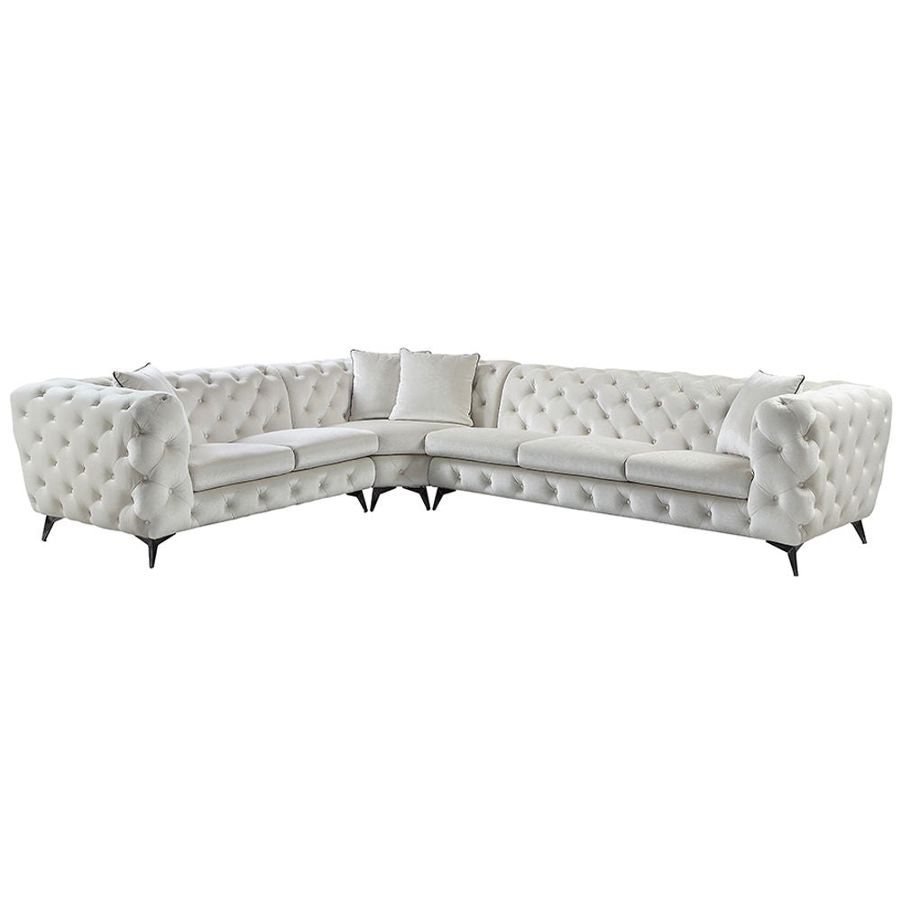 Atronia - Sectional Sofa With 4 Pillows - Beige Fabric