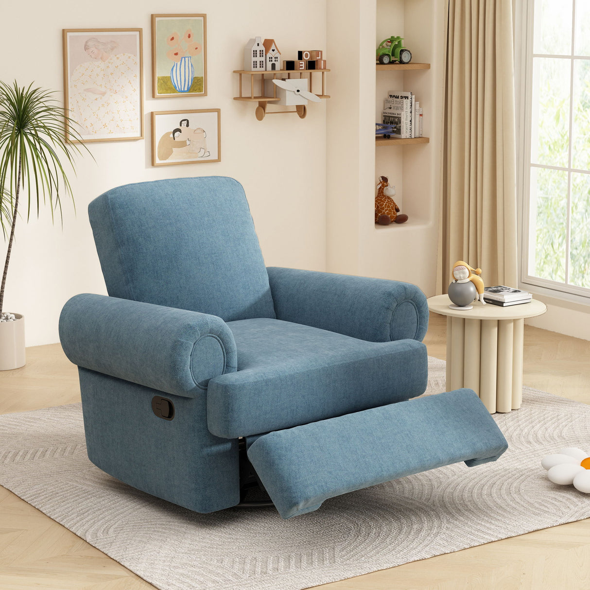 Manual Swivel Recliner Rocker Chair With Adjustable Backrest