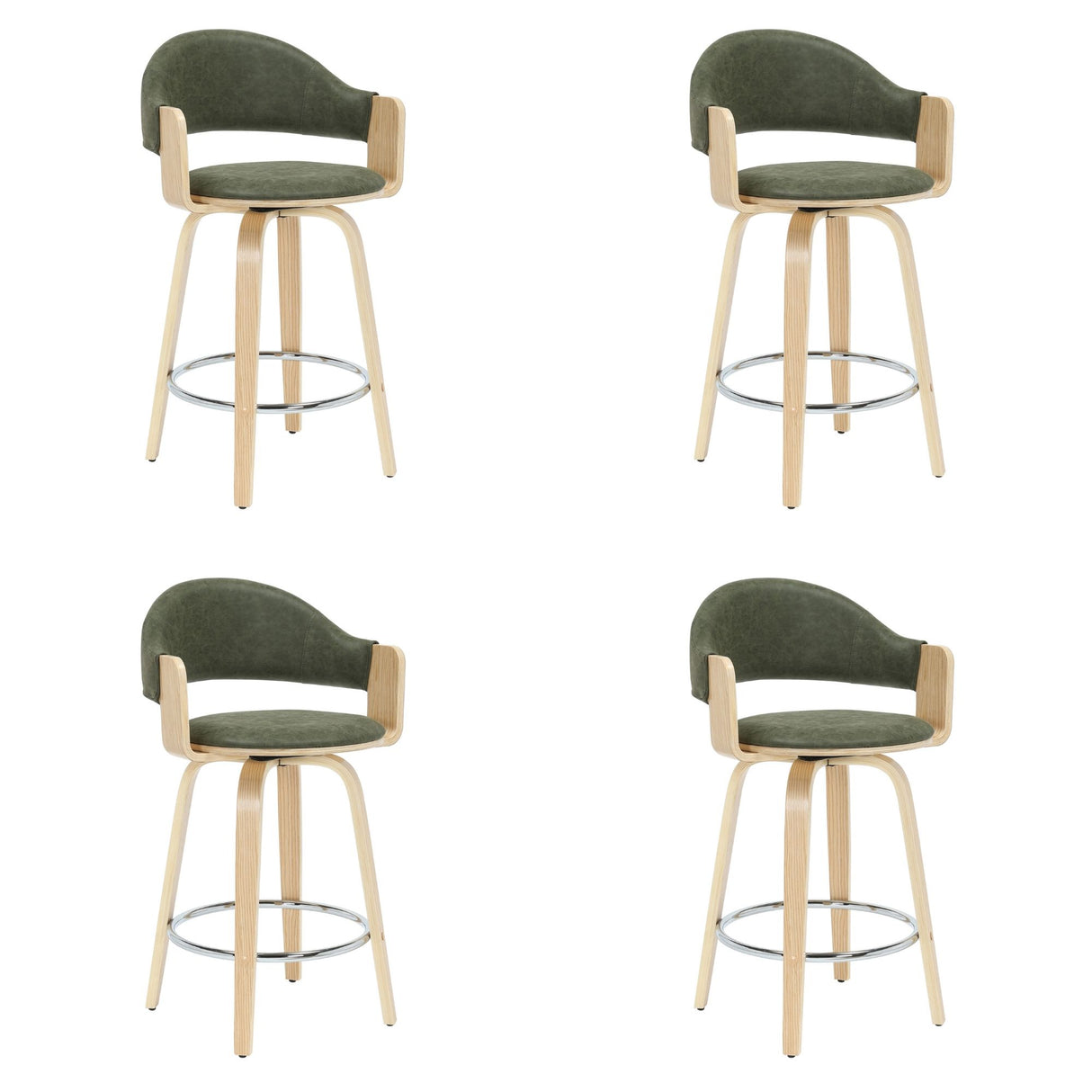 Daxton - Swivel Counter Height Round Back Wood Bar Stool With Faux Leather Seat