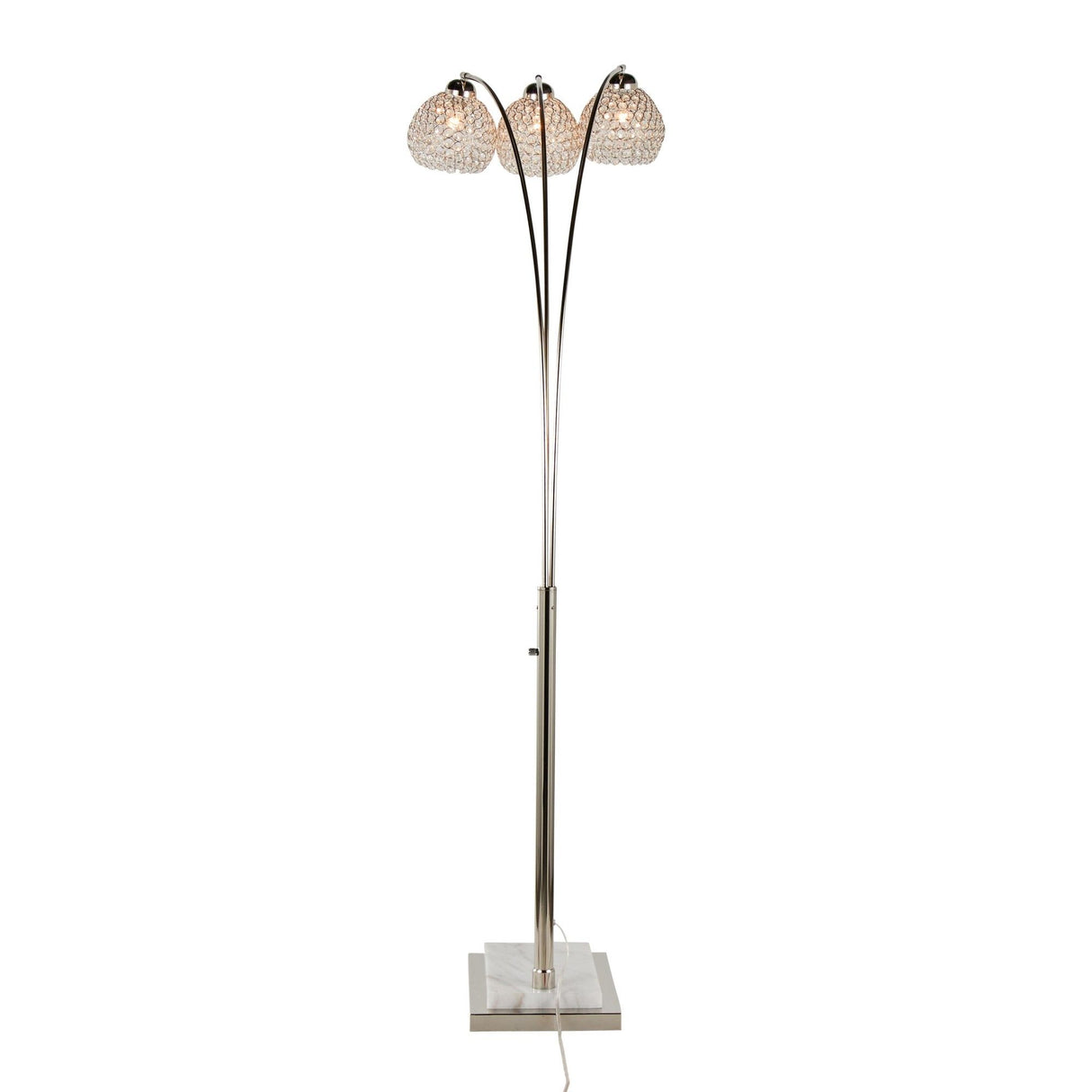 Willow - Crystal Metal Floor Lamp - Polished Nickel, White Marble, Clear Crystal