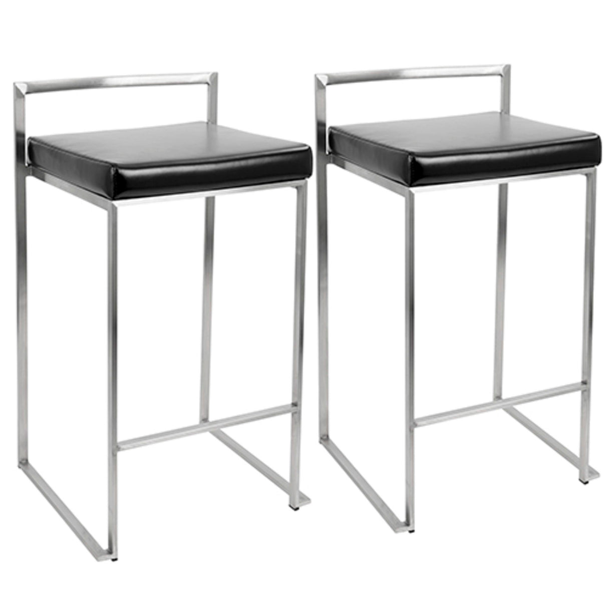Fuji - Stackable Counter Stool (Set of 2) - Black Faux Leather