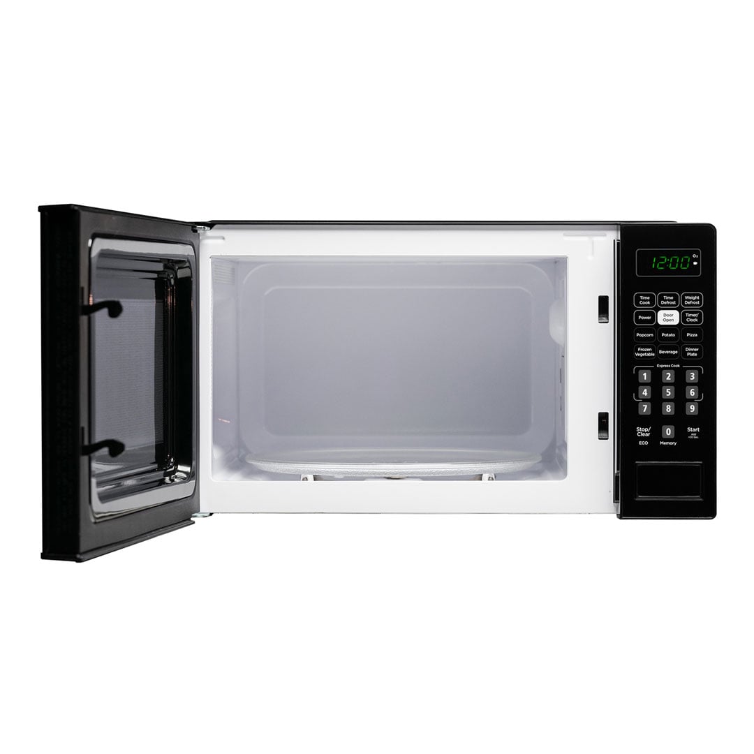 Danby DBMW0721BBB microwave with door open