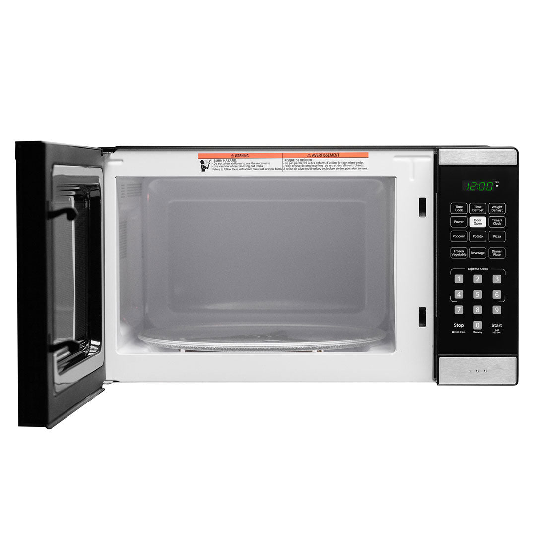 Danby DBMW0925BBS microwave with door open