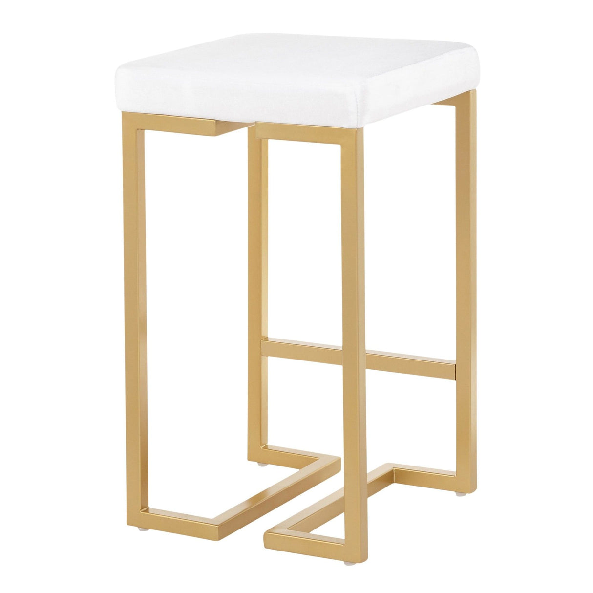 Midas - 26" Contemporary - Glam Counter Stool - Gold With White Velvet Cushion (Set of 2)