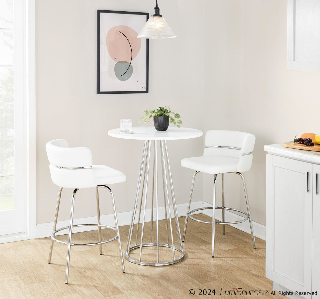 Canary - Counter Table - Chrome Metal, White Mdf