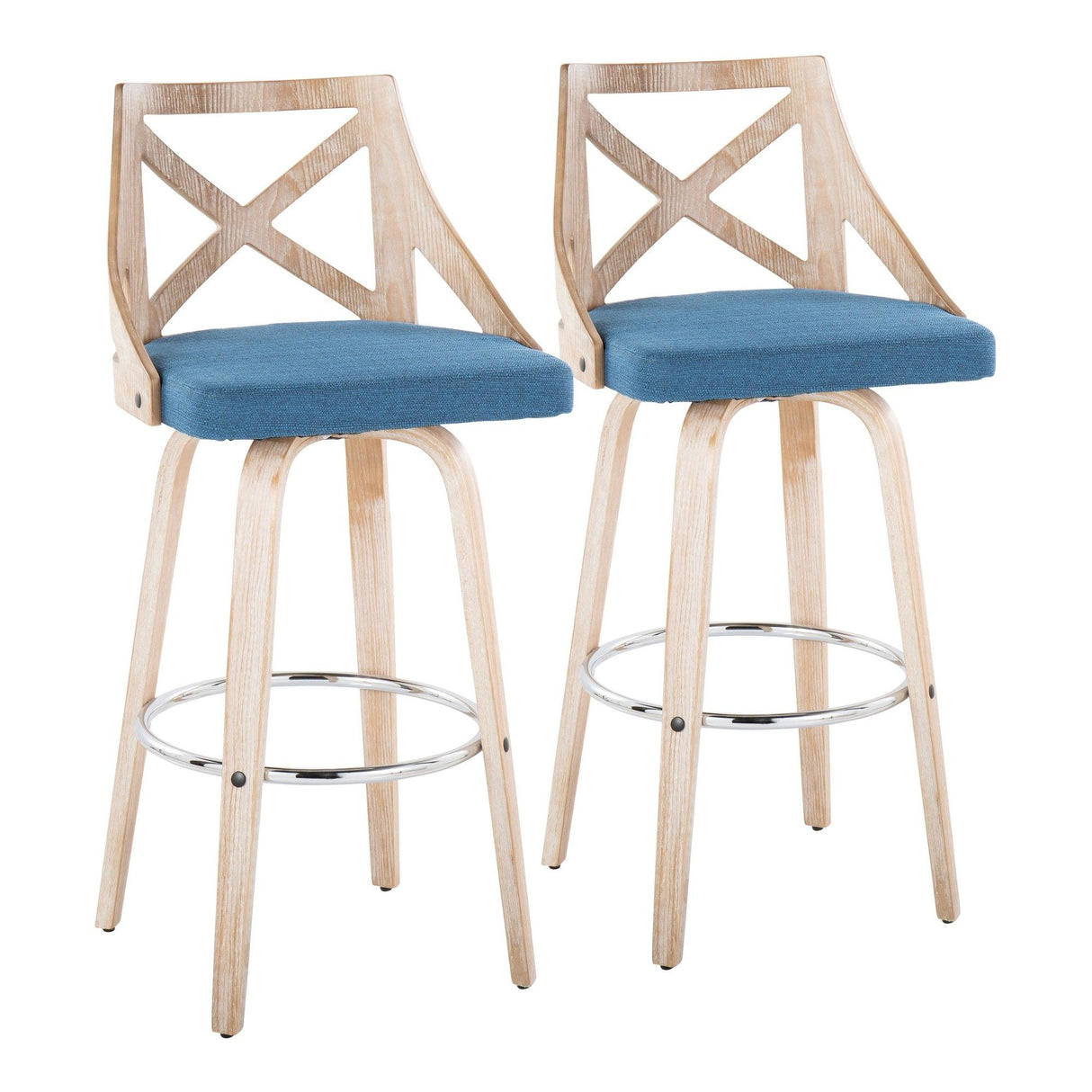 Charlotte - 30" Fixed-Height Barstool (Set of 2) - White Washed Frame
